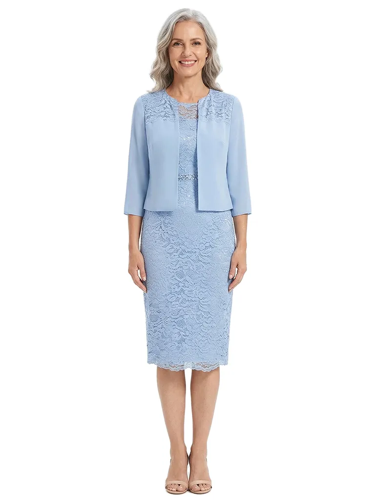 ChicSew Modern Short Lace Sheath Mother Of The Bride Dresses With Lace Chiffon Jacket sold by ChicSew