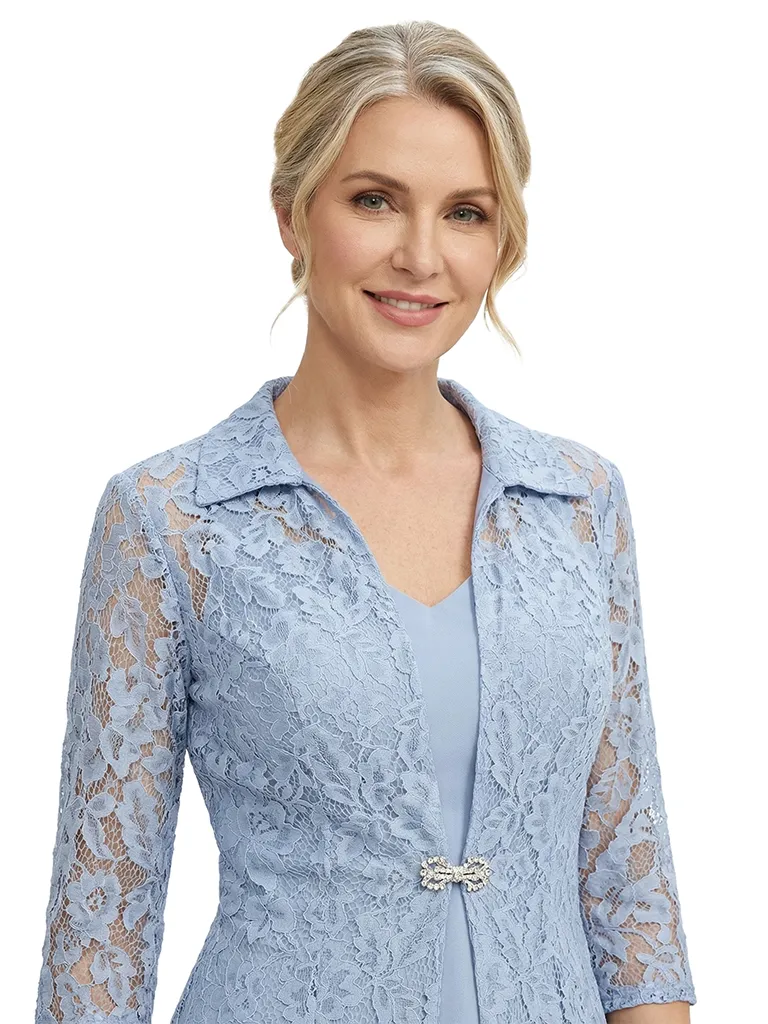 ChicSew V-Neck Short Chiffon Mother of the Bride Dresses With Long Sleeve Lace Jacket sold by ChicSew product image thumbnail 2