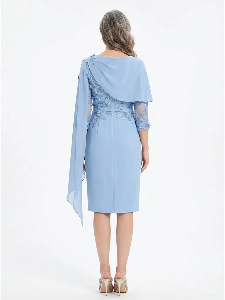ChicSew Jewel 3/4 Sleeves Sheath Chiffon Knee-Length Lace Mother Of The Bride Dress sold by ChicSew product image thumbnail 3