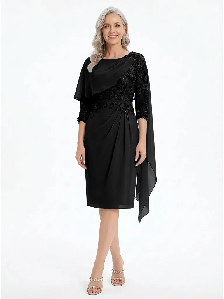 ChicSew Jewel 3/4 Sleeves Sheath Chiffon Knee-Length Lace Mother Of The Bride Dress sold by ChicSew product image thumbnail 4