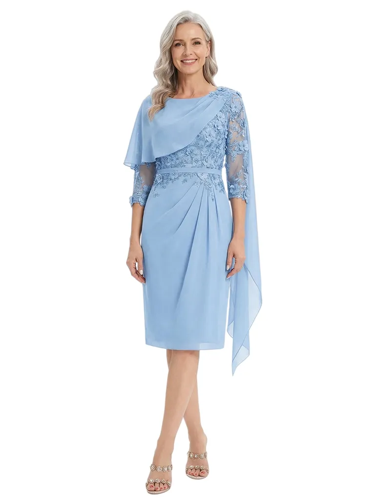 ChicSew Jewel 3/4 Sleeves Sheath Chiffon Knee-Length Lace Mother Of The Bride Dress sold by ChicSew