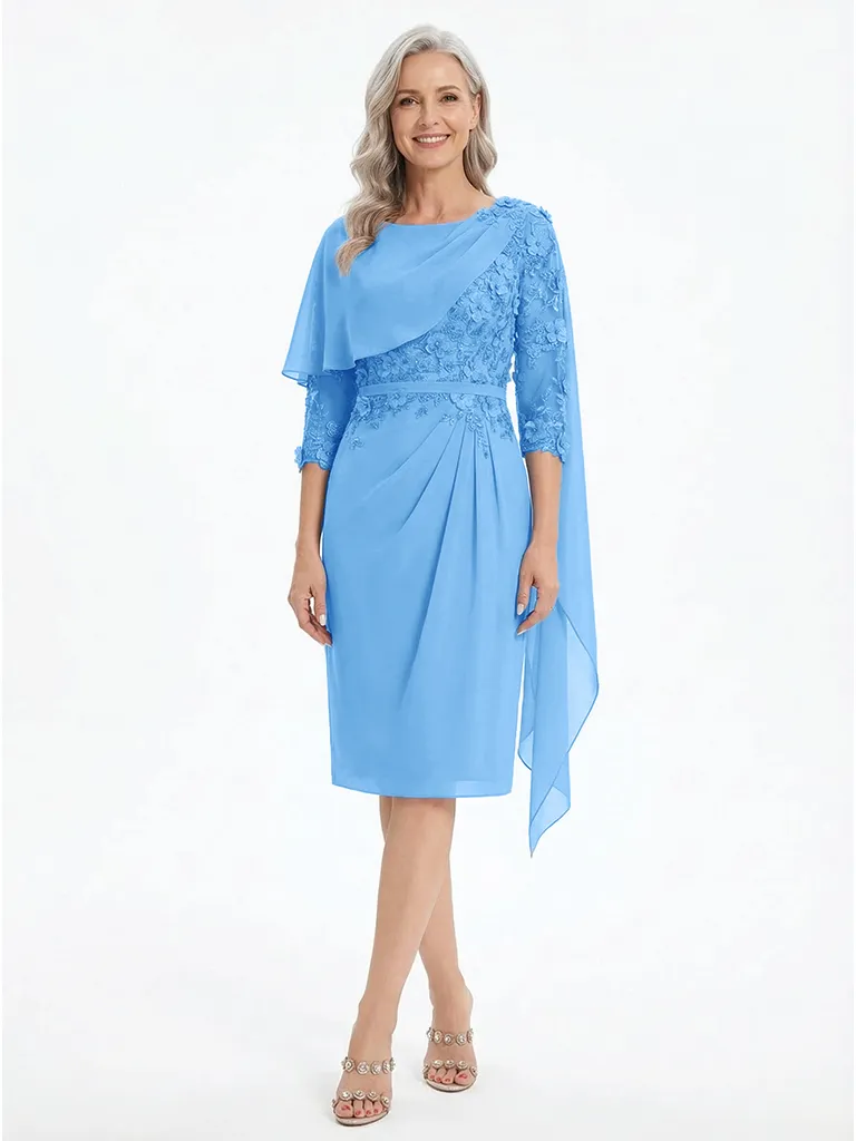 ChicSew Jewel 3/4 Sleeves Sheath Chiffon Knee-Length Lace Mother Of The Bride Dress sold by ChicSew product image thumbnail 5