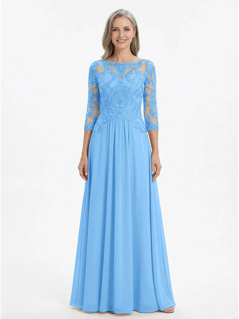 ChicSew Unique Illusion Lace A-Line Chiffon Evening Gowns Mother Of The Bride Dresses With Long Sleeves sold by ChicSew product image thumbnail 5