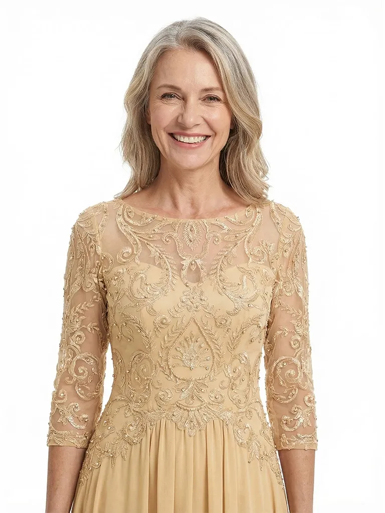 ChicSew Unique Illusion Lace A-Line Chiffon Evening Gowns Mother Of The Bride Dresses With Long Sleeves sold by ChicSew product image thumbnail 2