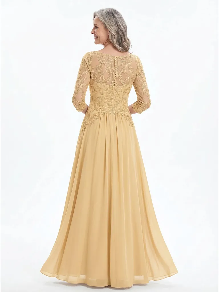ChicSew Unique Illusion Lace A-Line Chiffon Evening Gowns Mother Of The Bride Dresses With Long Sleeves sold by ChicSew product image thumbnail 3