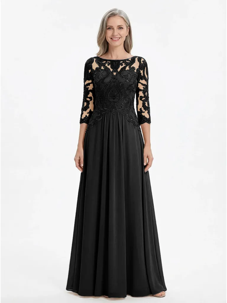 ChicSew Unique Illusion Lace A-Line Chiffon Evening Gowns Mother Of The Bride Dresses With Long Sleeves sold by ChicSew product image thumbnail 4