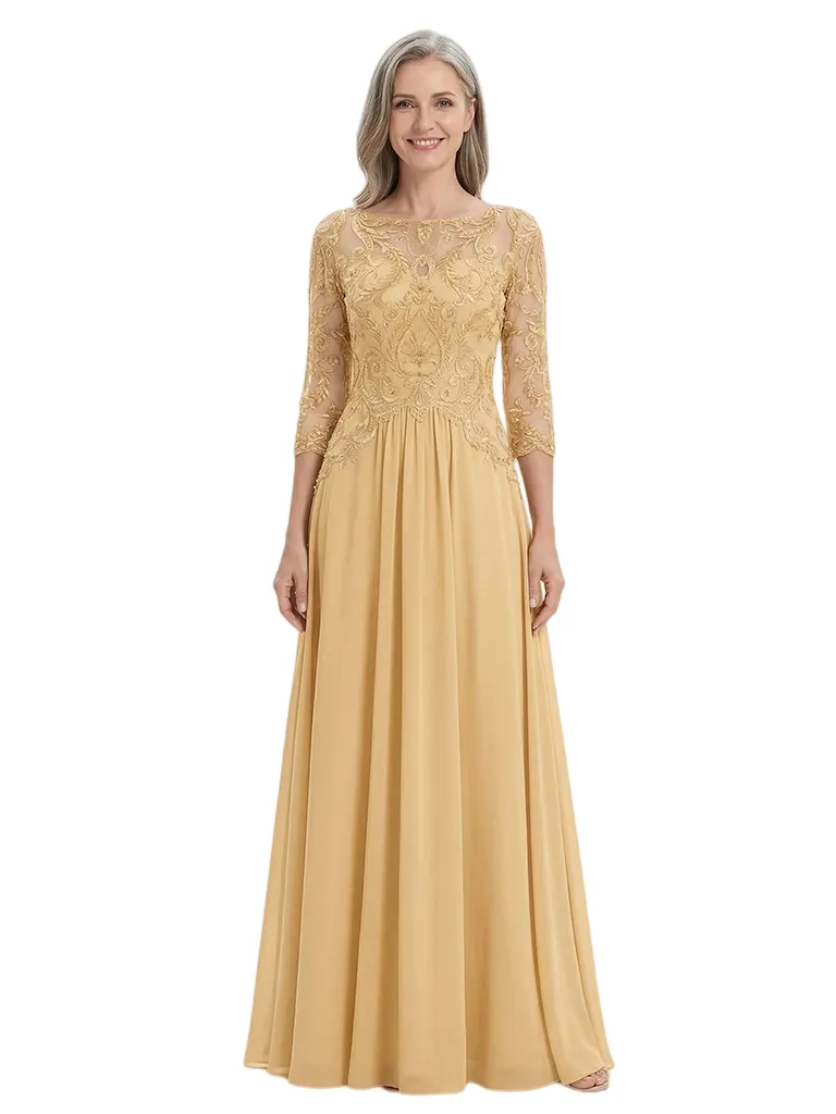 ChicSew Unique Illusion Lace A-Line Chiffon Evening Gowns Mother Of The Bride Dresses With Long Sleeves sold by ChicSew