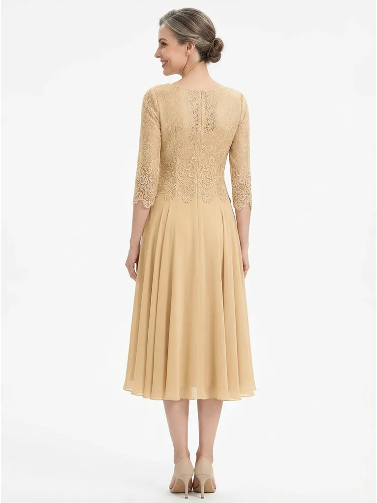 ChicSew Stunning Lace Top Chiffon A-Line Mother Of The Bride Dresses Tea-Length With Half Sleeves sold by ChicSew product image thumbnail 3