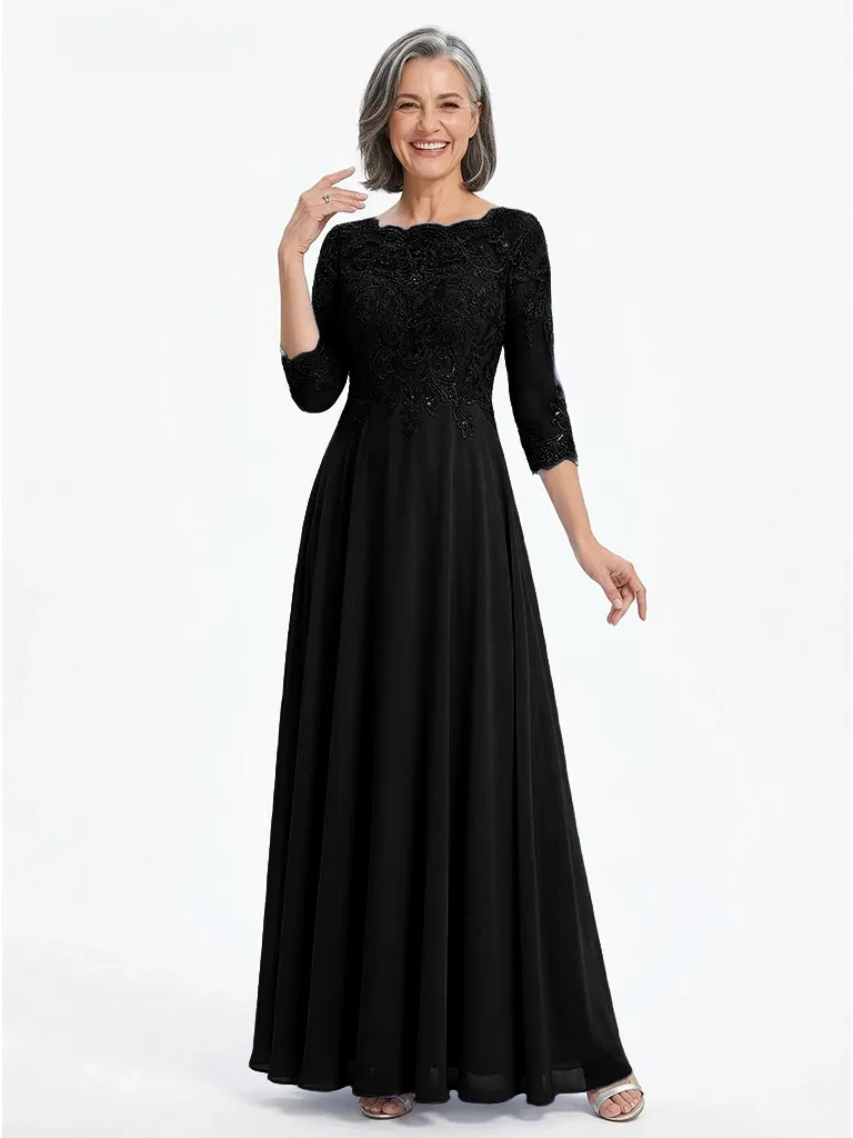 ChicSew Elegant Jewel Long Sleeves A-Line Chiffon Floor-Length Lace Mother Of The Bride Dress sold by ChicSew product image thumbnail 4