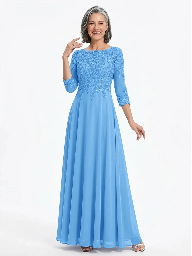 ChicSew Elegant Jewel Long Sleeves A-Line Chiffon Floor-Length Lace Mother Of The Bride Dress sold by ChicSew product image thumbnail 5