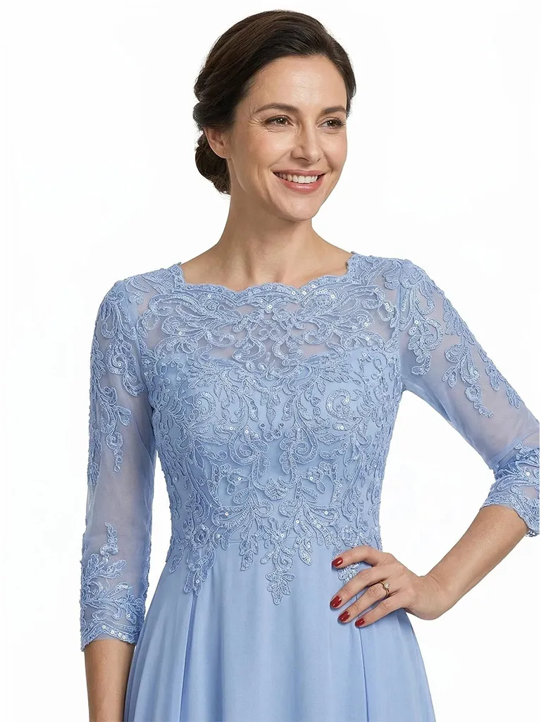 ChicSew Elegant Jewel Long Sleeves A-Line Chiffon Floor-Length Lace Mother Of The Bride Dress sold by ChicSew product image thumbnail 2