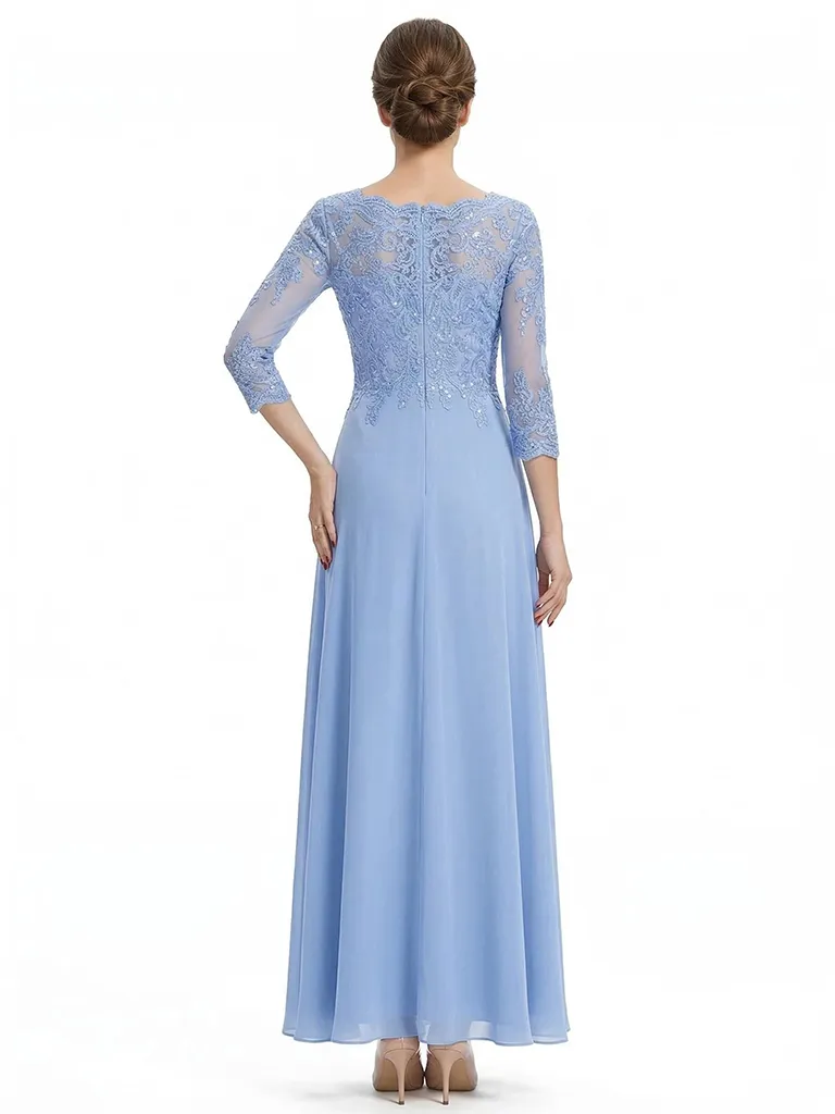 ChicSew Elegant Jewel Long Sleeves A-Line Chiffon Floor-Length Lace Mother Of The Bride Dress sold by ChicSew product image thumbnail 3