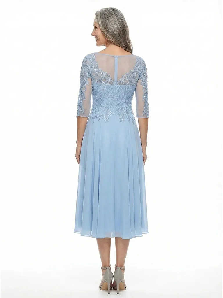 ChicSew Jewel 3/4 Sleeves A-Line Chiffon Tea-Length Lace Mother Of The Bride Dress sold by ChicSew product image thumbnail 3