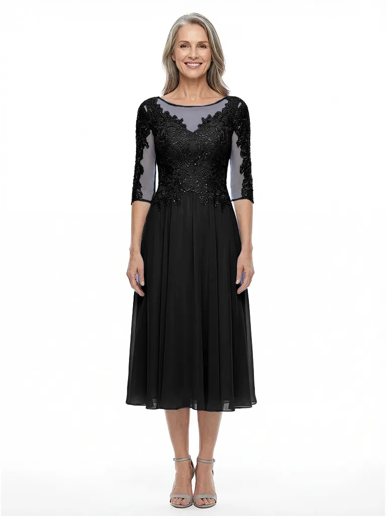 ChicSew Jewel 3/4 Sleeves A-Line Chiffon Tea-Length Lace Mother Of The Bride Dress sold by ChicSew product image thumbnail 4