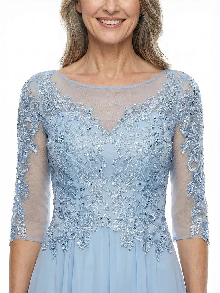 ChicSew Jewel 3/4 Sleeves A-Line Chiffon Tea-Length Lace Mother Of The Bride Dress sold by ChicSew product image thumbnail 2