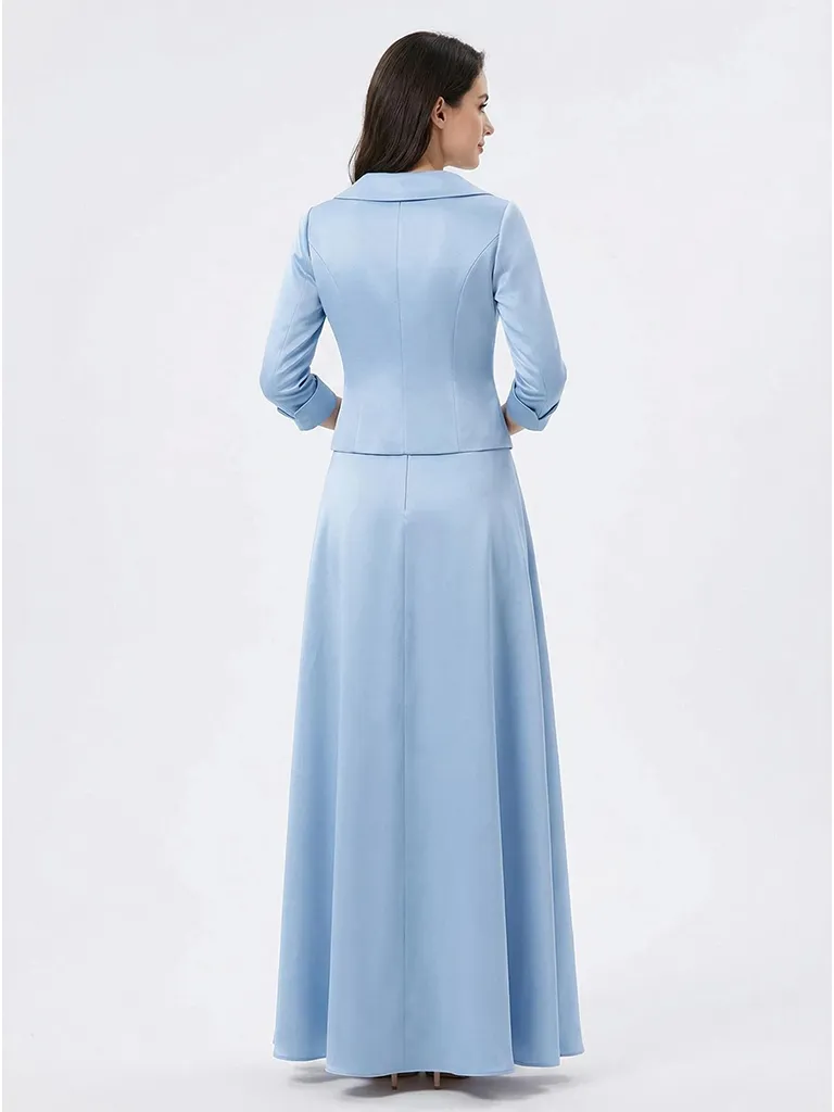ChicSew V-Neck 3/4 Sleeve Satin A-Line Floor-Length Elegant Mother of the Bride Dresses sold by ChicSew product image thumbnail 3