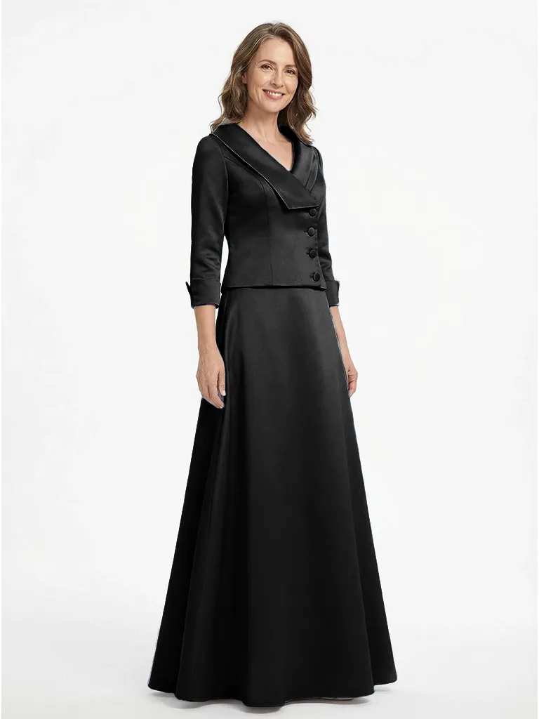 ChicSew V-Neck 3/4 Sleeve Satin A-Line Floor-Length Elegant Mother of the Bride Dresses sold by ChicSew product image thumbnail 4