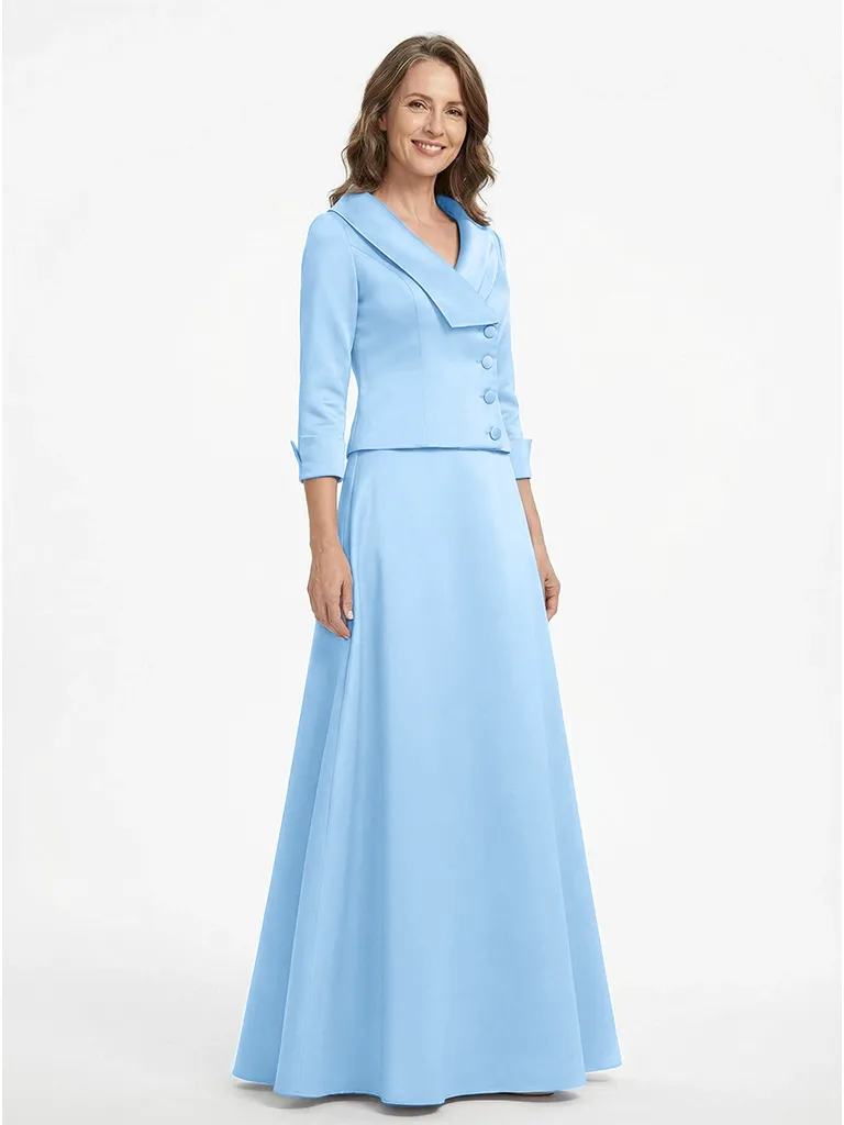 ChicSew V-Neck 3/4 Sleeve Satin A-Line Floor-Length Elegant Mother of the Bride Dresses sold by ChicSew product image thumbnail 5