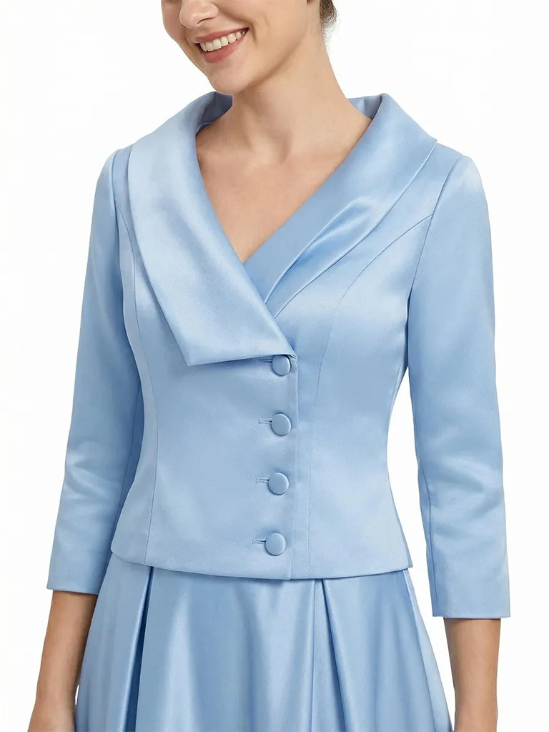 ChicSew V-Neck 3/4 Sleeve Satin A-Line Floor-Length Elegant Mother of the Bride Dresses sold by ChicSew product image thumbnail 2