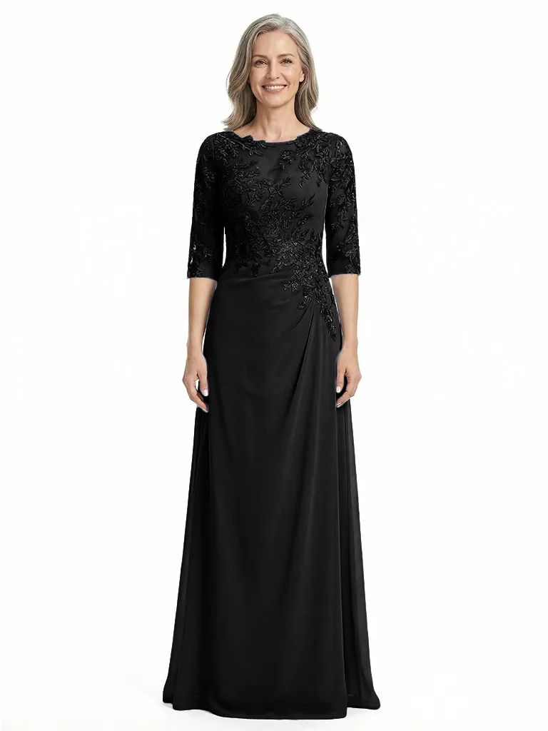 ChicSew Jewel 3/4 Sleeves A-Line Chiffon Floor-Length Lace Appliques Mother Of The Bride Dress sold by ChicSew product image thumbnail 4