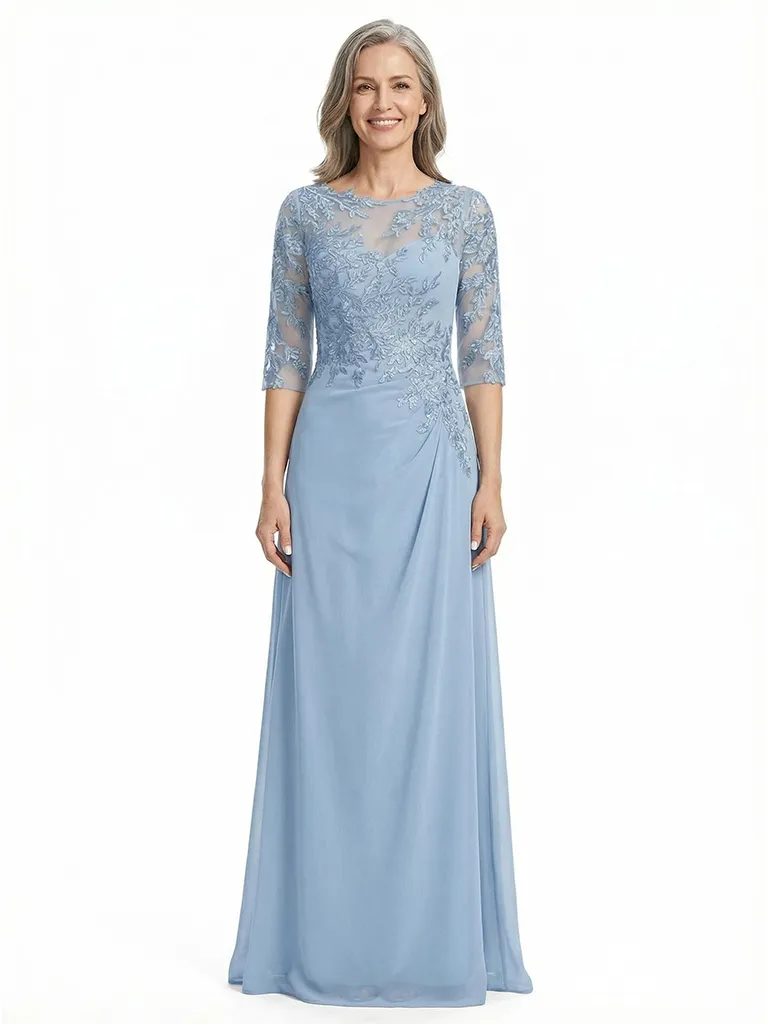 ChicSew Jewel 3/4 Sleeves A-Line Chiffon Floor-Length Lace Appliques Mother Of The Bride Dress sold by ChicSew