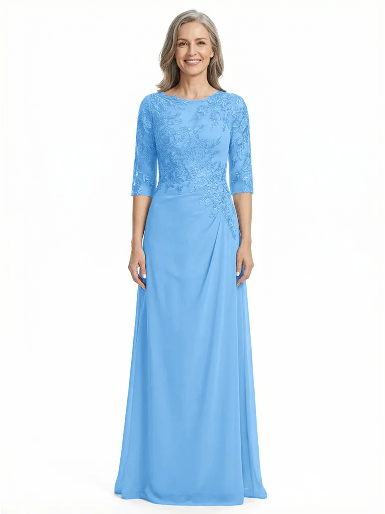 ChicSew Jewel 3/4 Sleeves A-Line Chiffon Floor-Length Lace Appliques Mother Of The Bride Dress sold by ChicSew product image thumbnail 5