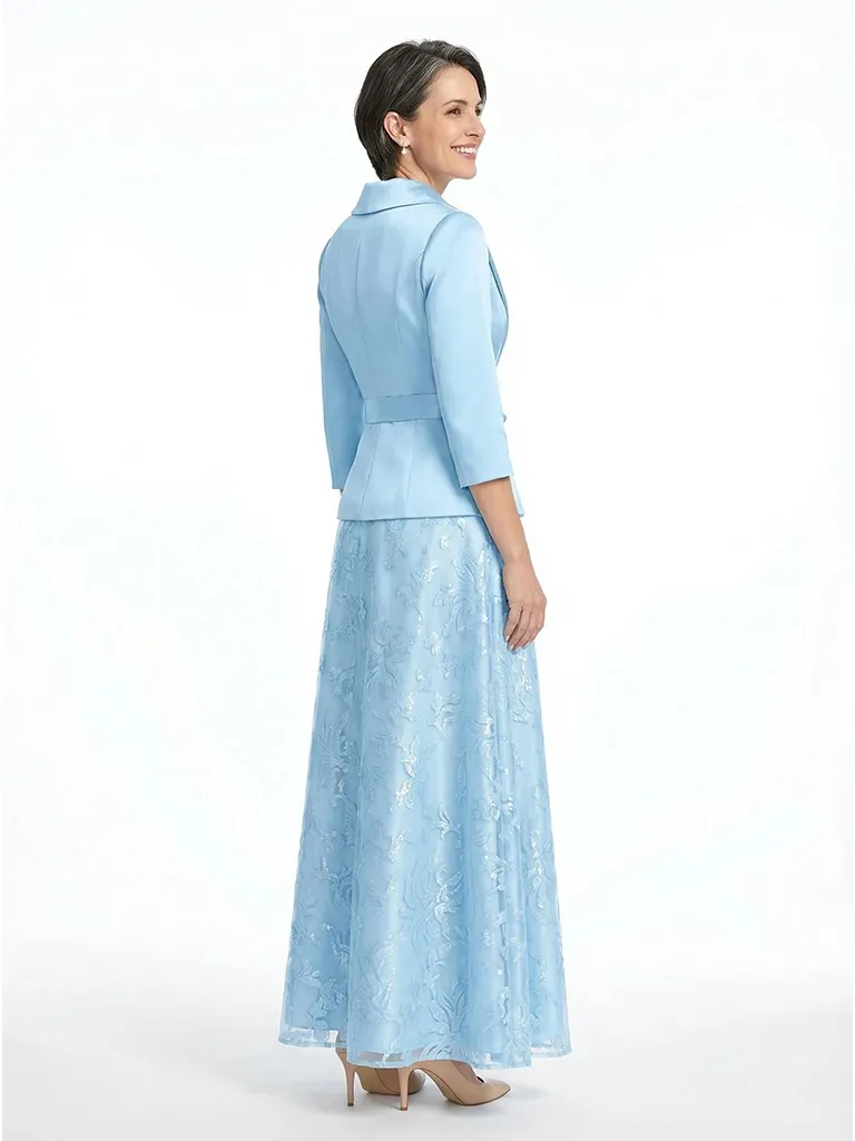 ChicSew V-Neck Long Sleeve Lace Satin A-Line Floor-Length Elegant Mother of the Bride Dresses sold by ChicSew product image thumbnail 3