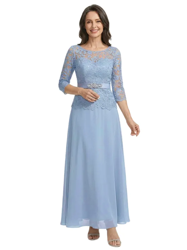 ChicSew Illusion Lace Long Sleeve Rhinestone Waistband Ankle Length Mother of The Bride Dresses made by ChicSew