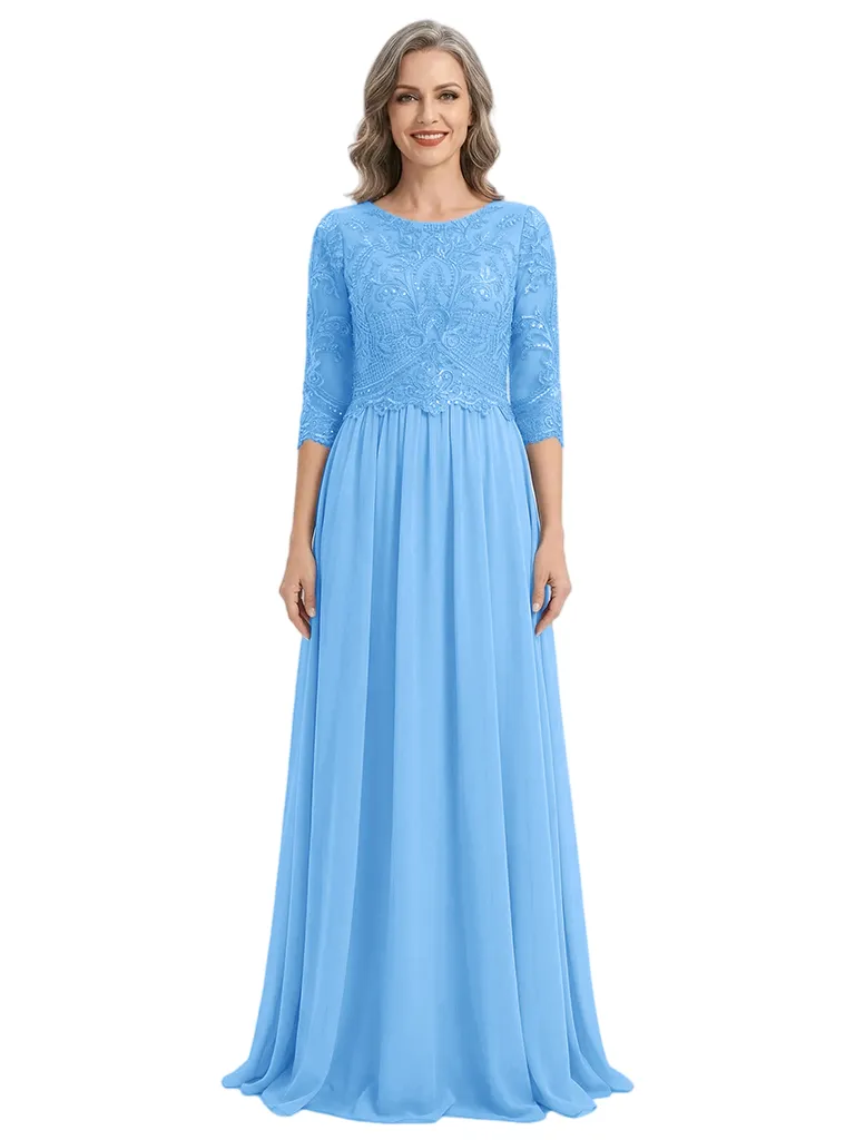 ChicSew Scoop Long Sleeve Lace Floor Length Chiffon Mom of The Bride Dresses sold by ChicSew product image thumbnail 5