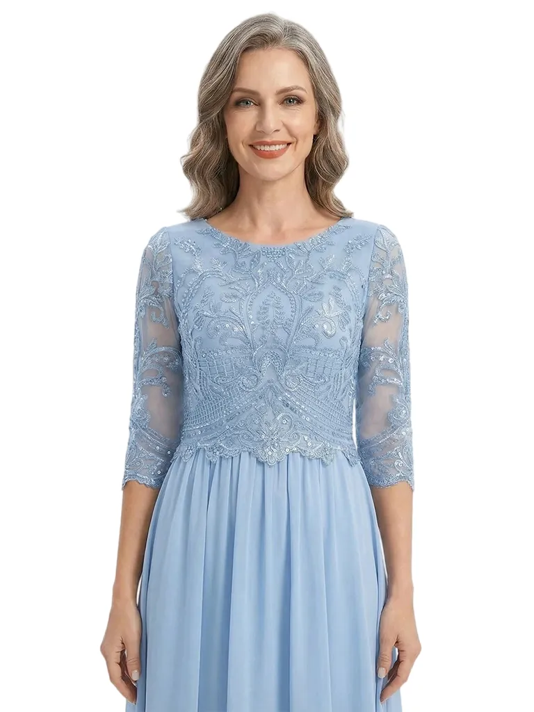 ChicSew Scoop Long Sleeve Lace Floor Length Chiffon Mom of The Bride Dresses sold by ChicSew product image thumbnail 2