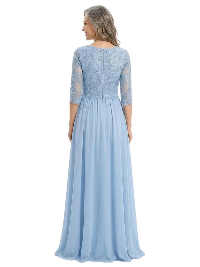 ChicSew Scoop Long Sleeve Lace Floor Length Chiffon Mom of The Bride Dresses sold by ChicSew product image thumbnail 3