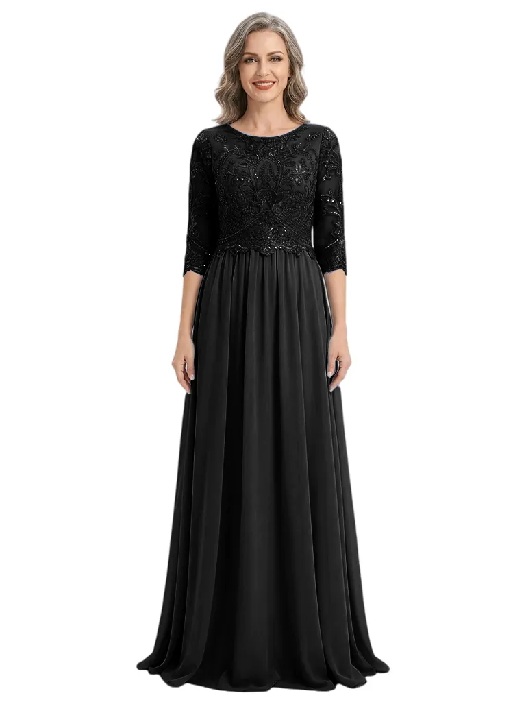 ChicSew Scoop Long Sleeve Lace Floor Length Chiffon Mom of The Bride Dresses sold by ChicSew product image thumbnail 4