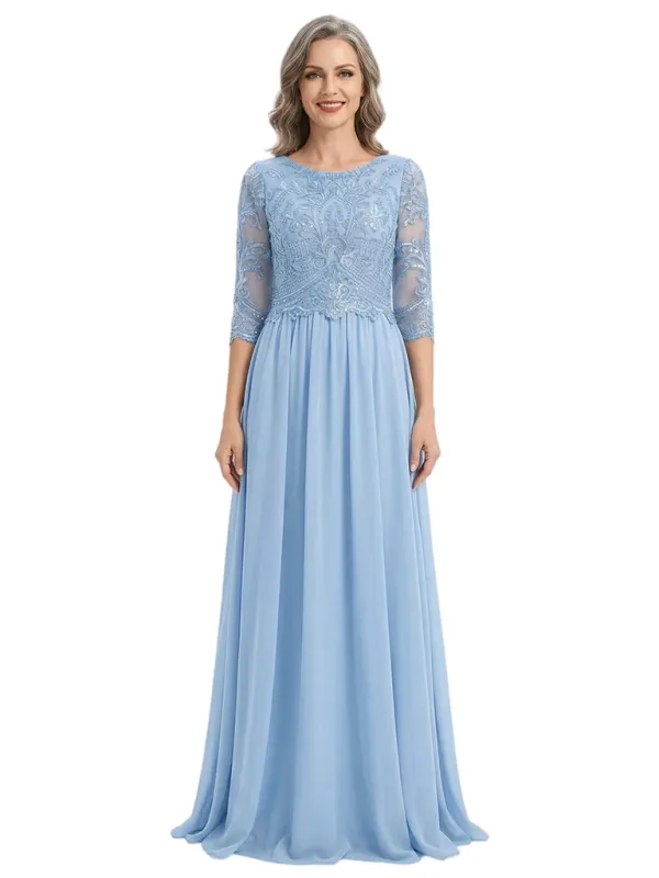 ChicSew Scoop Long Sleeve Lace Floor Length Chiffon Mom of The Bride Dresses made by ChicSew