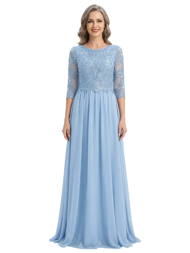 ChicSew Scoop Long Sleeve Lace Floor Length Chiffon Mom of The Bride Dresses sold by ChicSew