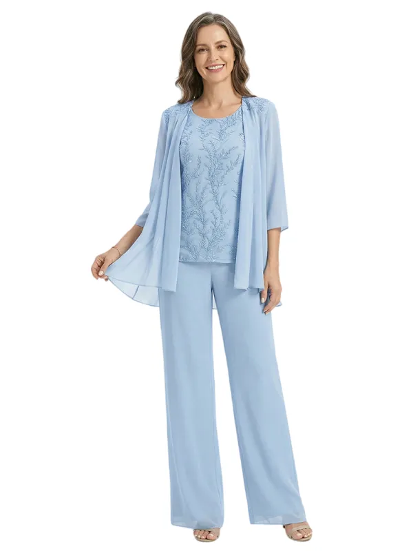 ChicSew Scoop Long Sleeve Chiffon Jacket Lace Beaded Pant Suit Formal Mom Of The Groom Outfits made by ChicSew