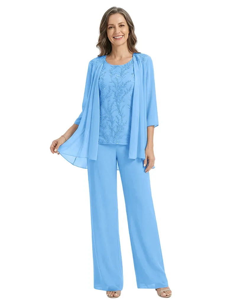 ChicSew Scoop Long Sleeve Chiffon Jacket Lace Beaded Pant Suit Formal Mom Of The Groom Outfits sold by ChicSew product image thumbnail 5