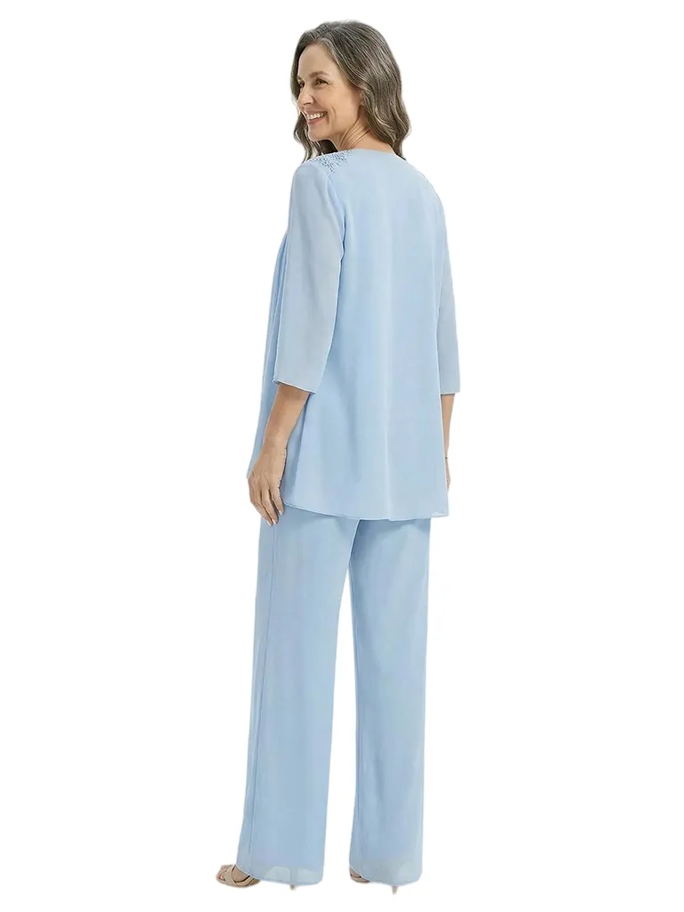 ChicSew Scoop Long Sleeve Chiffon Jacket Lace Beaded Pant Suit Formal Mom Of The Groom Outfits sold by ChicSew product image thumbnail 3