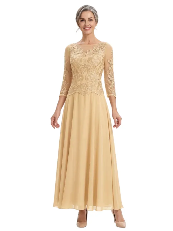 ChicSew Illusion 3/4 Sleeve Lace Ankle Length Chiffon Fancy Mother of the Bride Dresses made by ChicSew