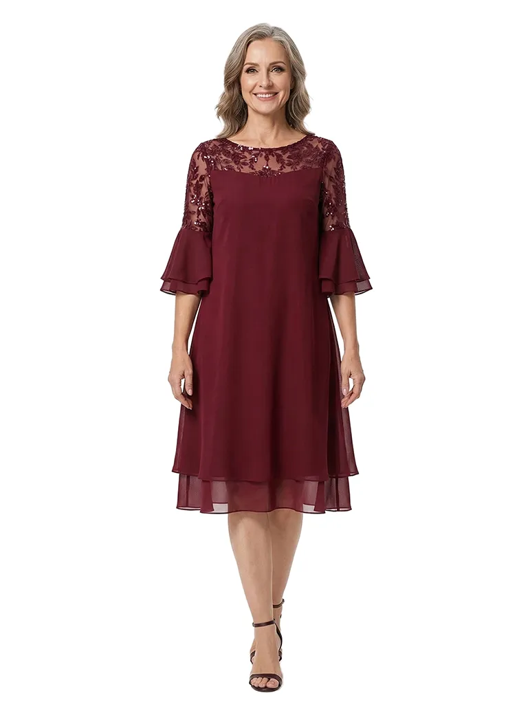 ChicSew Beautiful Flutter Sleeves A-Line Mother Of The Bride Dresses Lace Chiffon Mom Dresses sold by ChicSew