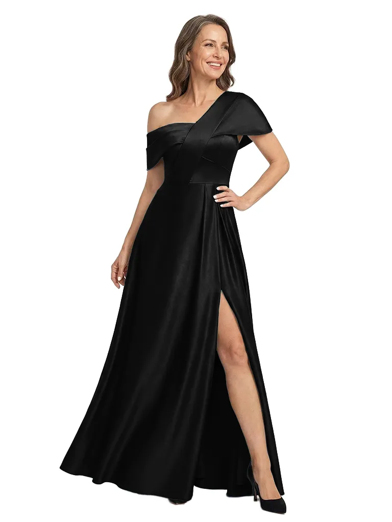 ChicSew Asymmetrical Side Slit Detail Floor Length Satin A-Line Modern Mother of the Bride Dresses sold by ChicSew product image thumbnail 4