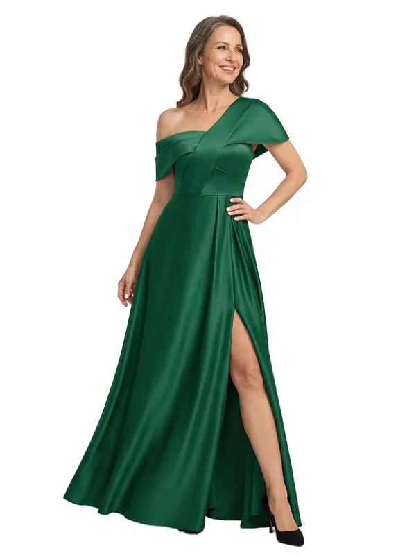 ChicSew Asymmetrical Side Slit Detail Floor Length Satin A-Line Modern Mother of the Bride Dresses made by ChicSew