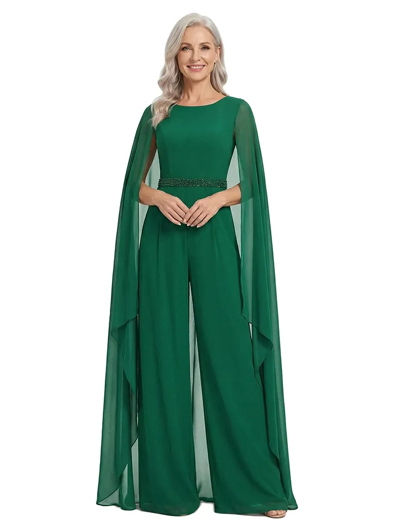 ChicSew Scoop Cape Sleeves Jumpsuit Fancy Mother of the Bride Dresses sold by ChicSew