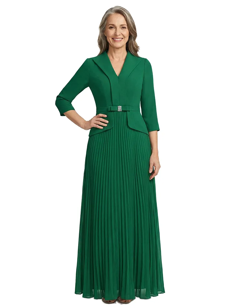 ChicSew V-Neck Long Sleeve Pleated Skirt Long Chiffon Mother Of The Bride And Groom Dresses sold by ChicSew