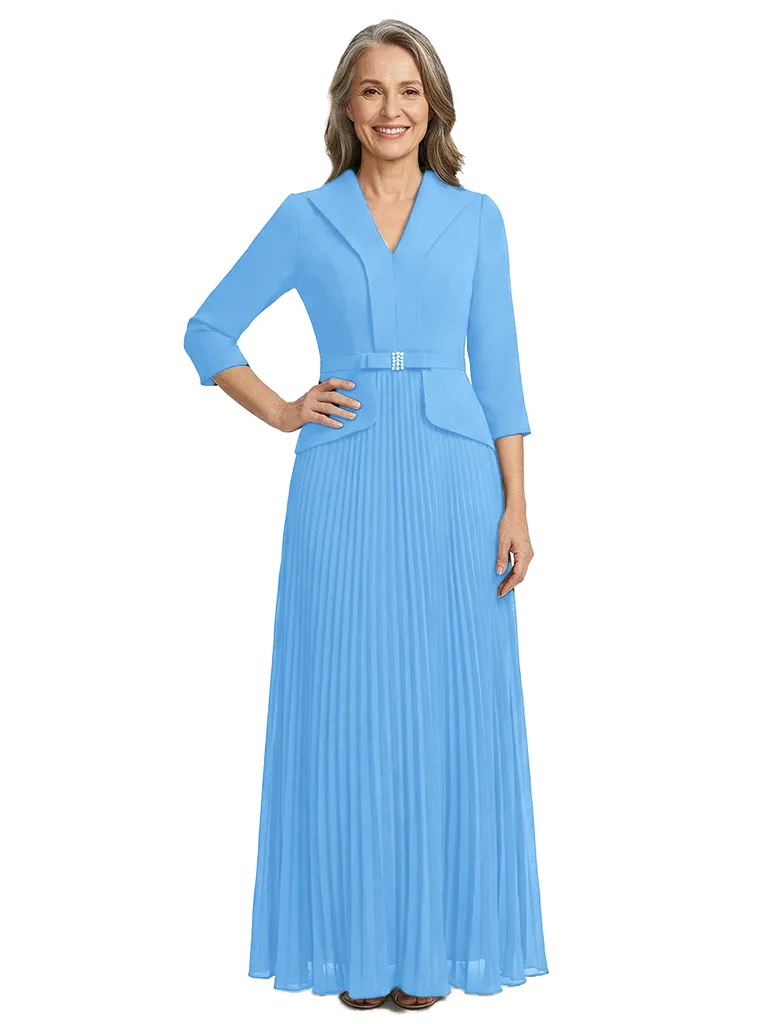 ChicSew V-Neck Long Sleeve Pleated Skirt Long Chiffon Mother Of The Bride And Groom Dresses sold by ChicSew product image thumbnail 5