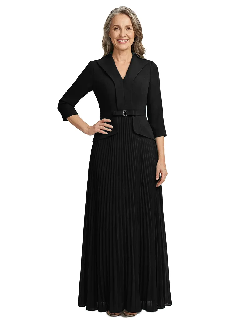 ChicSew V-Neck Long Sleeve Pleated Skirt Long Chiffon Mother Of The Bride And Groom Dresses sold by ChicSew product image thumbnail 4