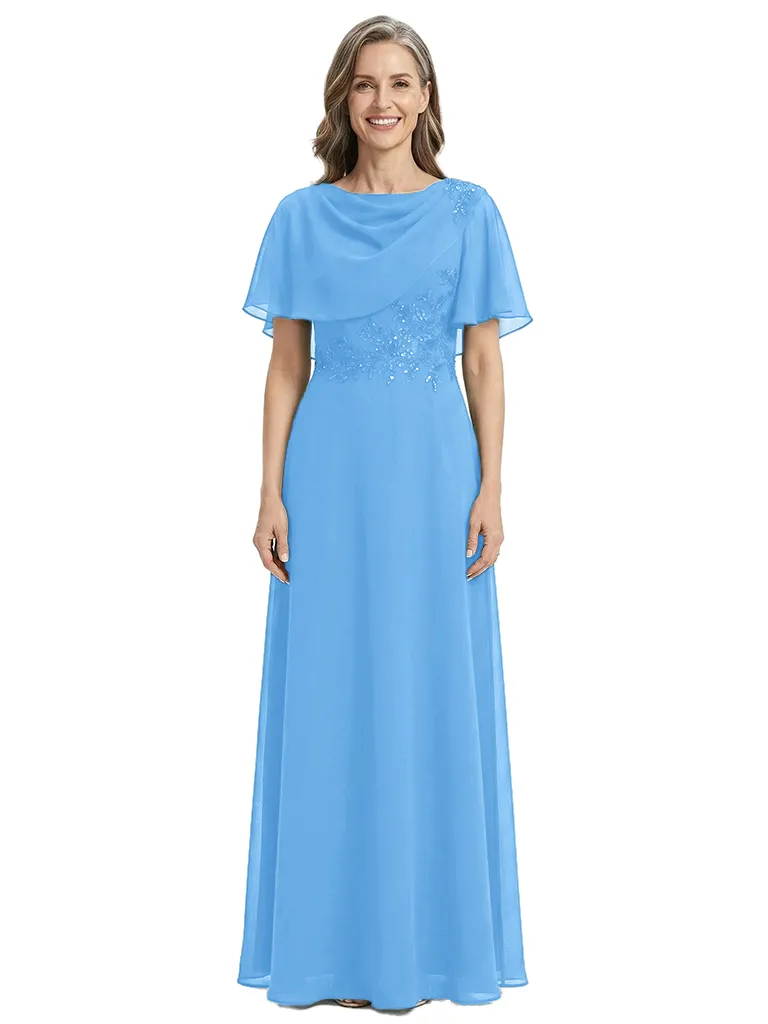 ChicSew Round Neck Flutter Sleeve Beaded Lace Applique Floor Length Chiffon Elegant Mother of the Bride Dresses sold by ChicSew product image thumbnail 5