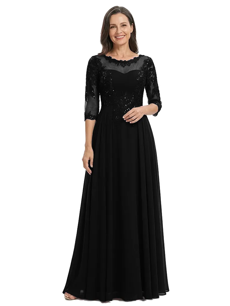 ChicSew Modern Illusion A-Line Mother Of The Groom Gowns Lace Applique Chiffon Floor Length sold by ChicSew product image thumbnail 4