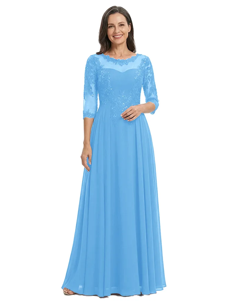 ChicSew Modern Illusion A-Line Mother Of The Groom Gowns Lace Applique Chiffon Floor Length sold by ChicSew product image thumbnail 5