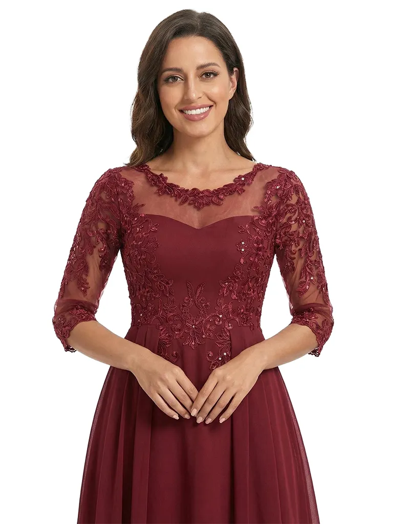 ChicSew Modern Illusion A-Line Mother Of The Groom Gowns Lace Applique Chiffon Floor Length sold by ChicSew product image thumbnail 2