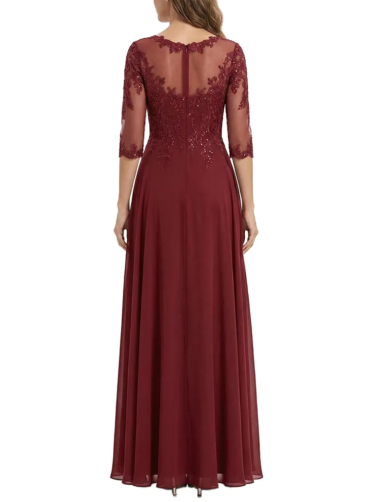 ChicSew Modern Illusion A-Line Mother Of The Groom Gowns Lace Applique Chiffon Floor Length sold by ChicSew product image thumbnail 3